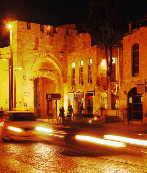 Ściany starożytnego miasta i Jaffie bramy, Jerozolima, Izrael — Zdjęcie stockowe