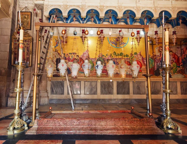 Pietra dell'Unzione, Tempio del Santo Sepolcro a Gerusalemme — Foto Stock