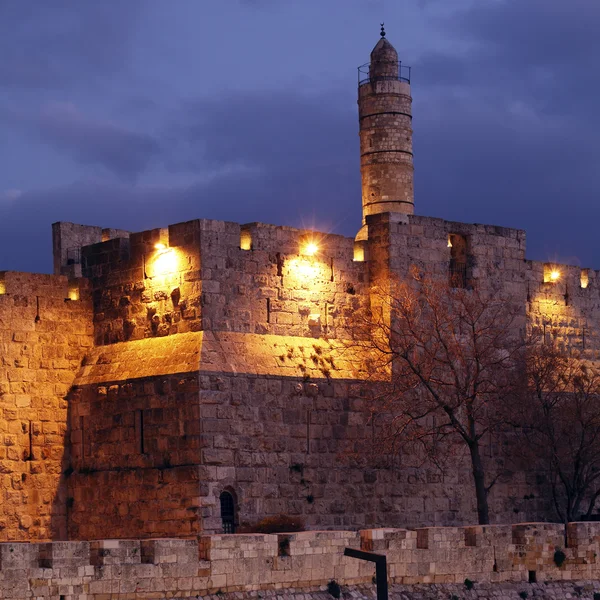 Gece, Jerusalem eski şehir içinde eski Kalesi — Stok fotoğraf