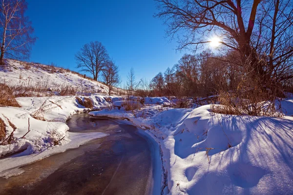 Forest River with Snow at Early Spring — Stock Photo, Image