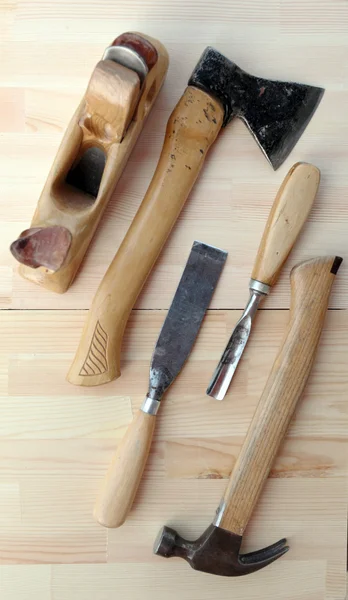 Carpenter Tools Axe, Hammer and Chisels — Stock Photo, Image
