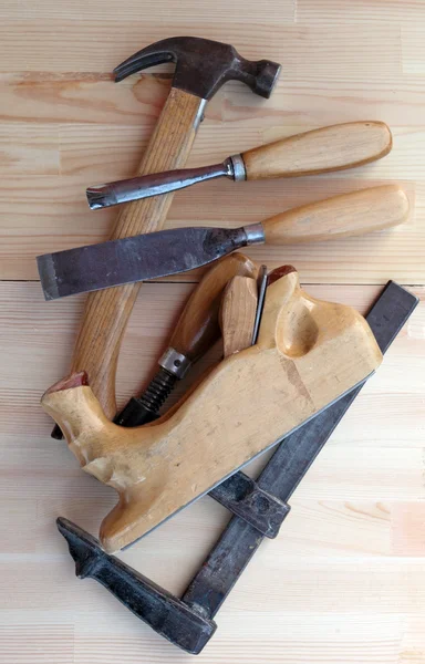 Carpenter Tools Planes, G-clamp and Chisels — Stock Photo, Image