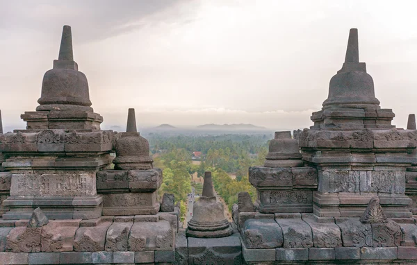 Temple bouddhiste Borobudur avec sculpture sur pierre, Magelang, Java — Photo