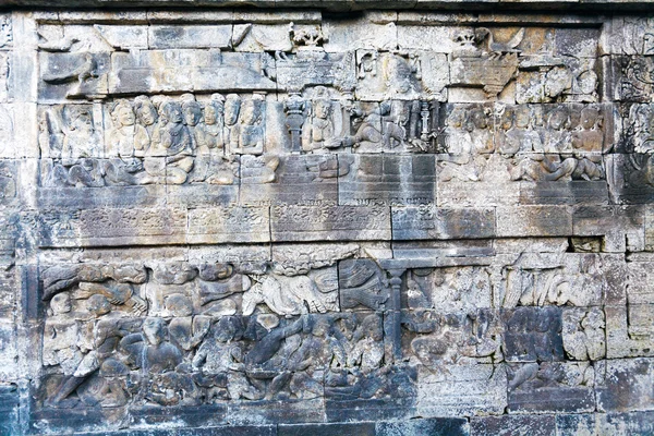 Templo Buddhist de Borobudur con talla de piedra, Magelang, Java — Foto de Stock