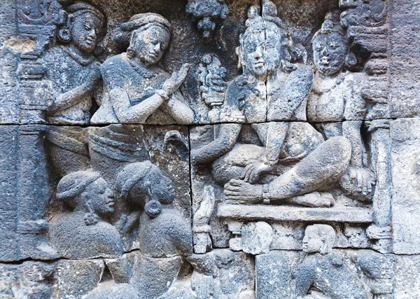 Borobudur Buddhist temple with Stone Carving, Magelang,  Java — Stock Photo, Image
