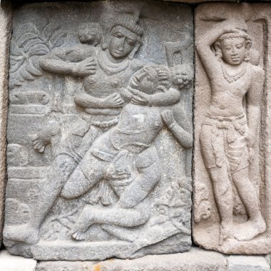 Prambanan Hindu tapınağı, Yogyakarta, Java oyma taş