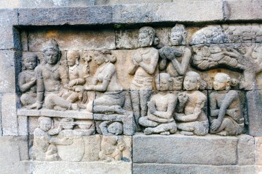 Borobudur Budist tapınağı taş oyma, Magelang, Java ile