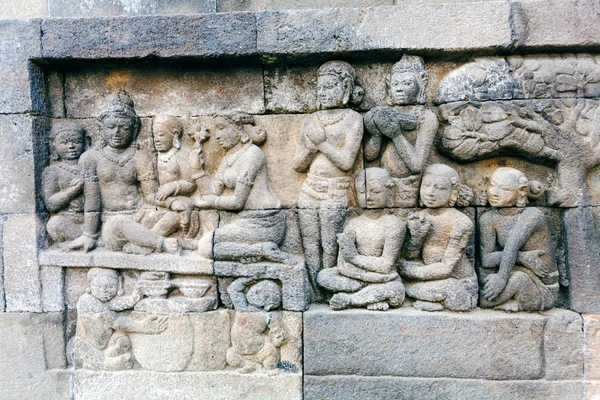 Templo Buddhist de Borobudur con talla de piedra, Magelang, Java — Foto de Stock