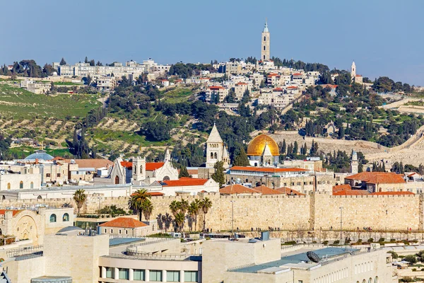 Vista aérea de Jerusalém antes do pôr do sol — Fotografia de Stock