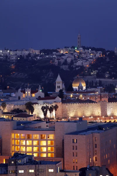 Jerusalem Old City and Mount of Olives at Night — Stock Photo, Image