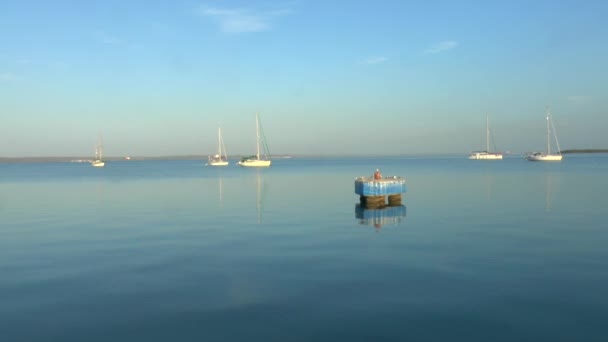 Drei Yachten in der Marina nach Sonnenaufgang cienfuegos — Stockvideo