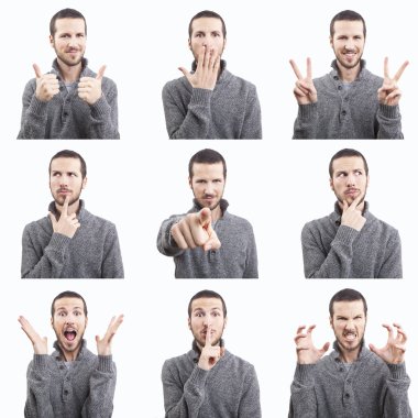 Young man funny face expressions composite