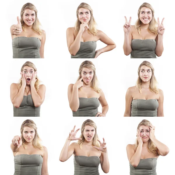 Sarışın genç kadın yüz ifadeleri