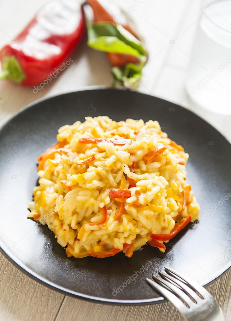 risotto with red pepper, healthy vegan food