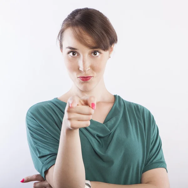 Woman pointing at you by hand — Stock Photo, Image