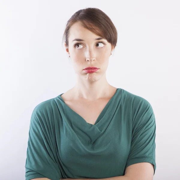 Woman with bored face expression — Stock Photo, Image