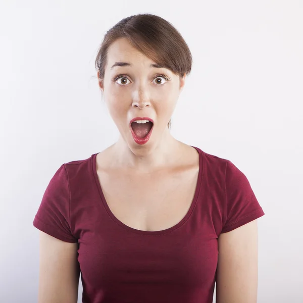 Mujer con expresión de cara sorpresa — Foto de Stock