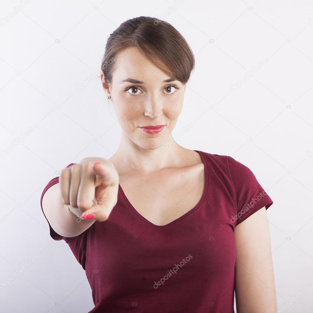 woman pointing at you by hand