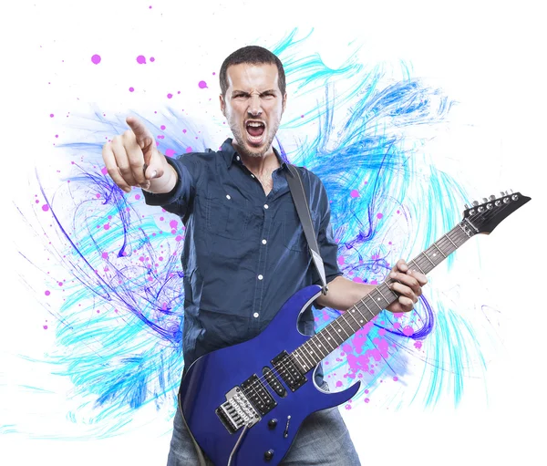 Young man playing electric guitar — Stock Photo, Image