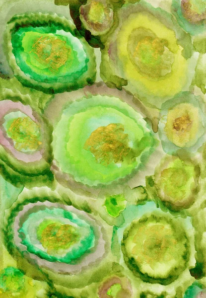 Yeşil ve sarı daireler şeklinde soyut suluboya arkaplan