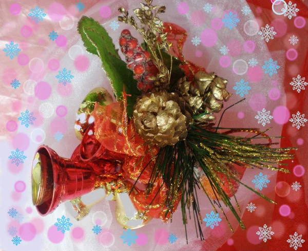 Noel arka plan ile el çan — Stok fotoğraf
