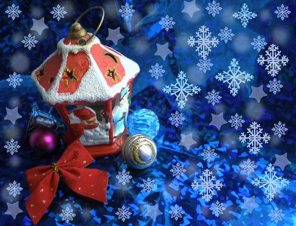 Christmas lantern on a blue background — Stock Photo, Image