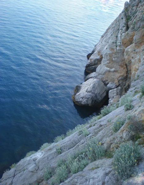 Rock in de buurt van de donker blauwe zee — Stockfoto