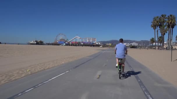 Santa Mónica Pier bicicleta ruta Pov — Vídeo de stock