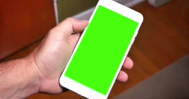 Holding groen scherm smartphone portret-modus — Stockvideo