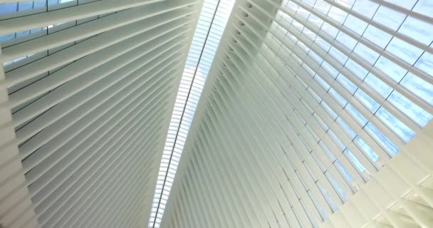 Regard vers le plafond du carrefour commercial et de transport Oculus — Video