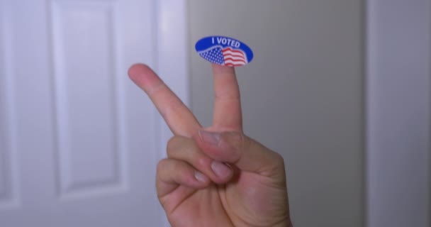 He votado pegatina en las manos y los dedos de la señal de paz — Vídeos de Stock