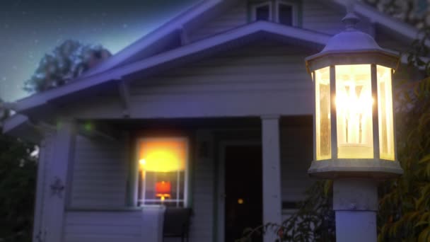 Night or Evening Establishing Shot of Typical Middle Class Home — Stok Video