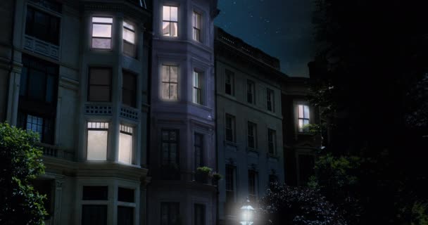 Night View of Typical Brownstone Apartment Buildings in Downtown Βοστώνη — Αρχείο Βίντεο