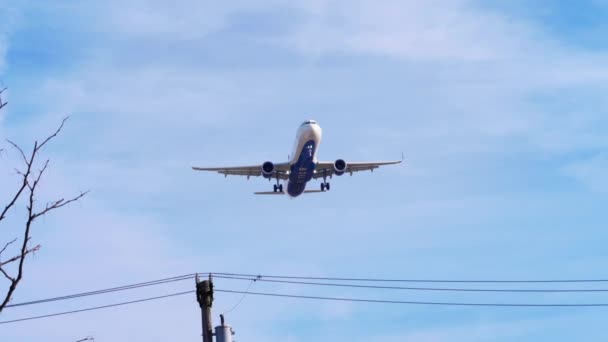 Slow Motion Skott av Delta Airplane Landning — Stockvideo