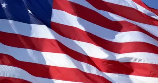 4K American Flag Blowing Waving Closeup 4300 — Stock Video