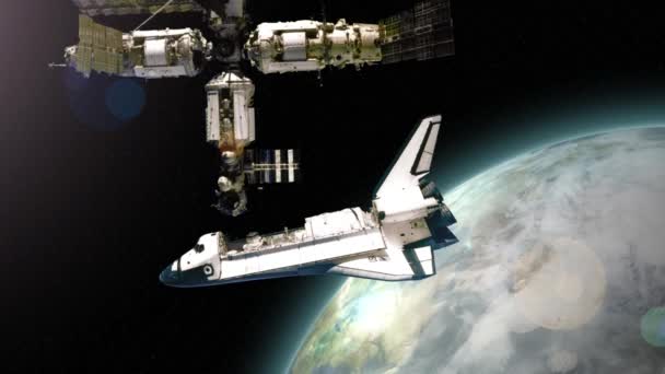 4K Space Shuttle Docks with Space Station 4148 — Stock Video