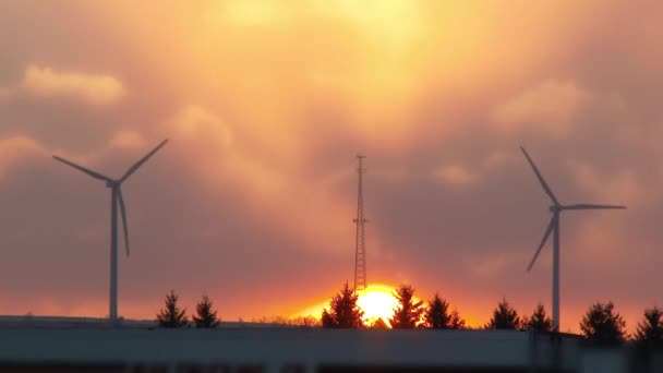 Two wind turbines and a cellular tower — Stock Video