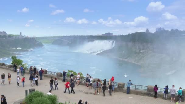 Tourists gather at an overlook at Niagara Falls — Stock Video