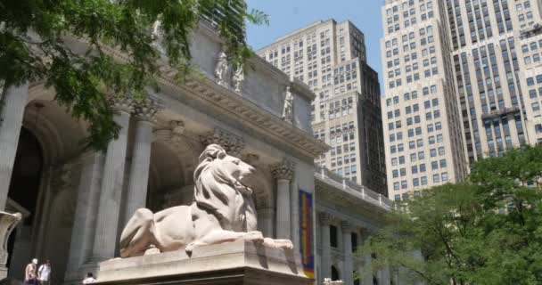 New York City - cca červenec, 2014 - lidé navštívit New York Public Library na 5th Avenue na Manhattanu. — Stock video
