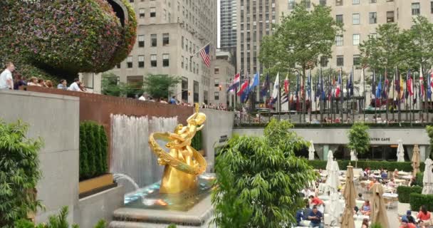 4K Rockefeller Plaza niższy poziom ustalania strzał — Wideo stockowe