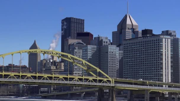 Zimowe miasta Pittsburgh ustanawiającego strzał — Wideo stockowe