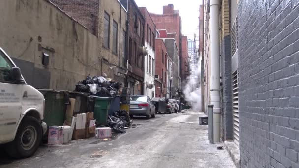 Callejón de la ciudad Establecimiento de tiro — Vídeo de stock