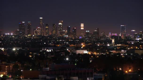 Avond naar nacht Timelapse Los Angeles Skyline — Stockvideo