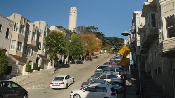 Telegrafenhügel Einrichtungsschuss mit Coit Tower — Stockvideo