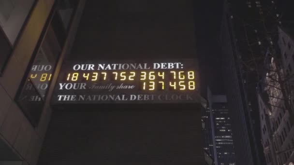 US National Debt Clock Night Scene — Stock Video