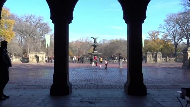 POV ходьба Bethesda фонтан — стокове відео