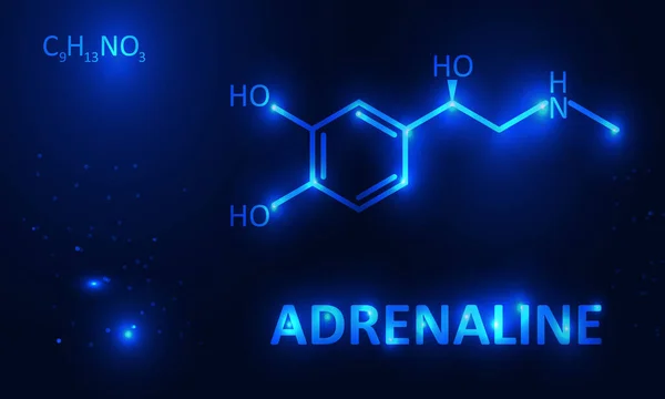 Molécula de adrenalina no fundo azul escuro, ilustração vetorial — Vetor de Stock