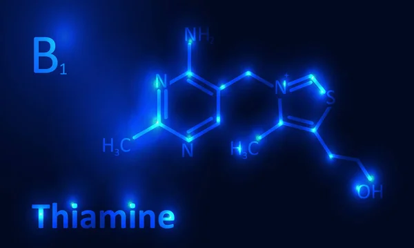 Vitamin b1 tiamin kemi formel blå på mörk bakgrund — Stock vektor