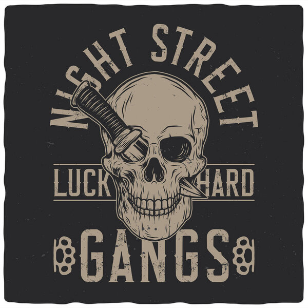 T-shirt or poster design with illustration of skull and knife
