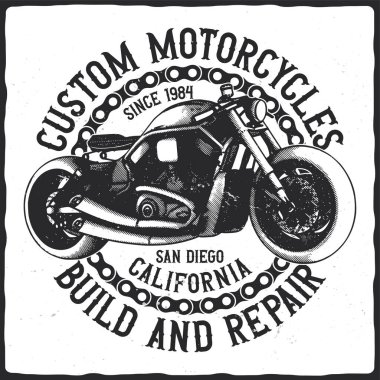 T-shirt or poster design with illustration of motorcycle